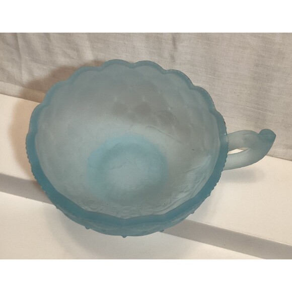 Imperial Glass Light Blue Candy Dish Satin Impressed Pansy Nappy Textured Handle - Picture 3 of 15